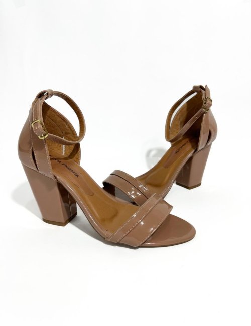 Sandália Salto Bloco Verniz - Nude