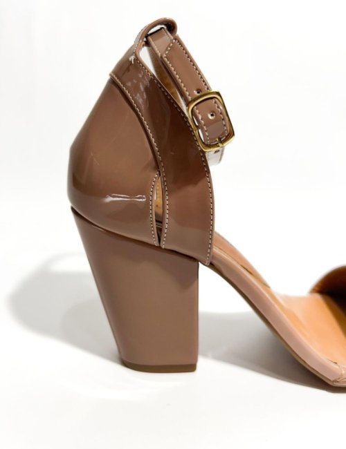 Sandália Salto Bloco Verniz - Nude