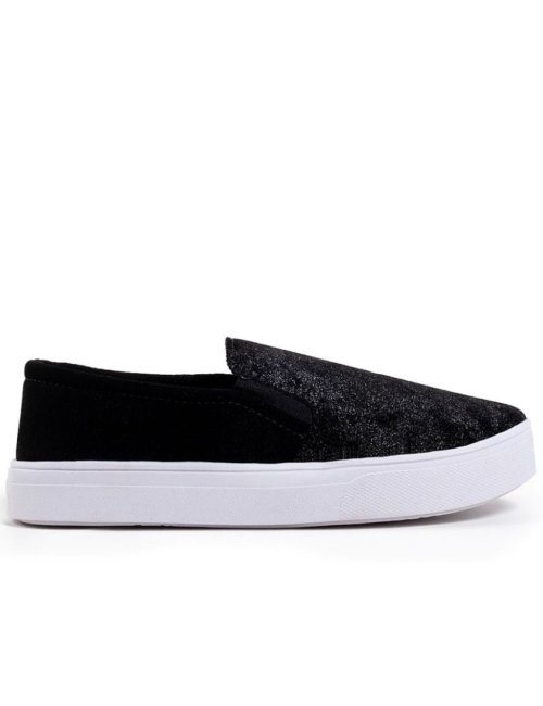 Slipper Nobuck - Preto com Brilho