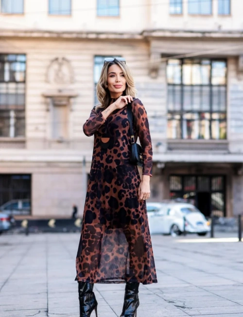 Vestido Finlândia Tule Leopardo – Preto