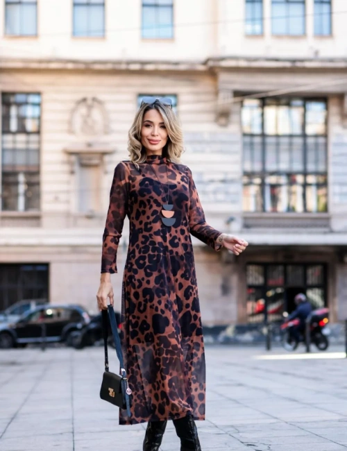 Vestido Finlândia Tule Leopardo – Preto