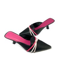 Tamanco Bico Fino Tiras em Corda - Preto 