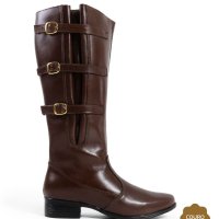 Bota Cano Longo Feminina Couro com Fivela – Marrom