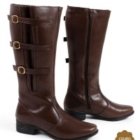 Bota Cano Longo Feminina Couro com Fivela – Marrom