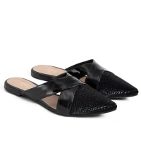 Mule Feminino Bico Fino Cobra – Preto