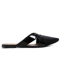 Mule Feminino Bico Fino Cobra – Preto