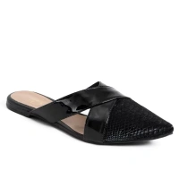 Mule Feminino Bico Fino Cobra – Preto