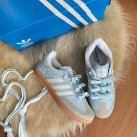 Tênis Adidas Samba Feminino Courino Listras Brancas – Azul Claro